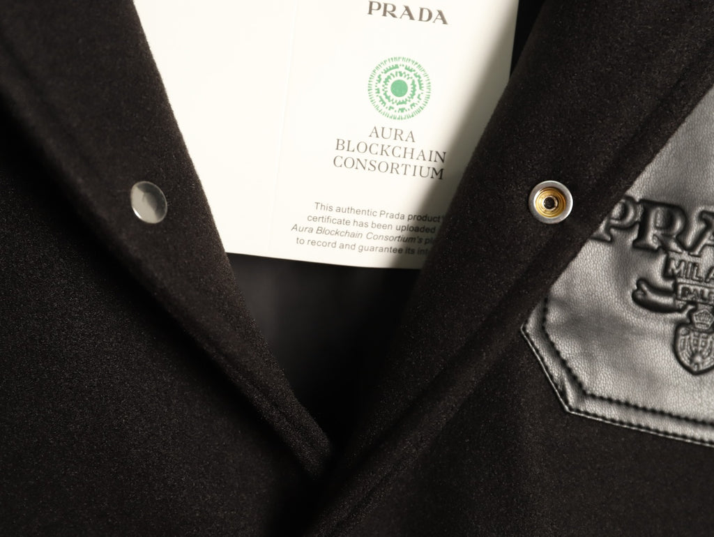 Prada Logo-Patch Pocket Black Varsity Jacket