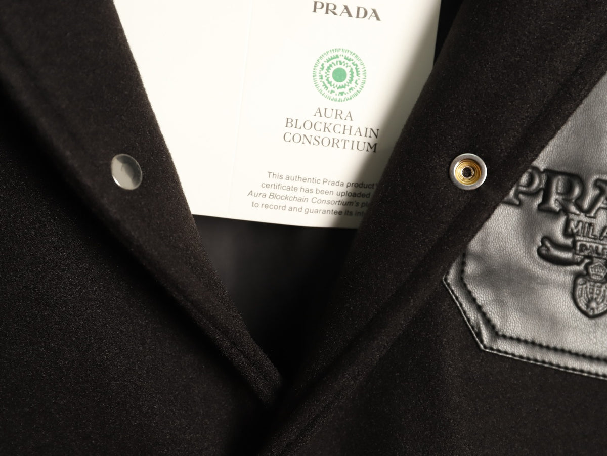 Prada Logo-Patch Pocket Black Varsity Jacket
