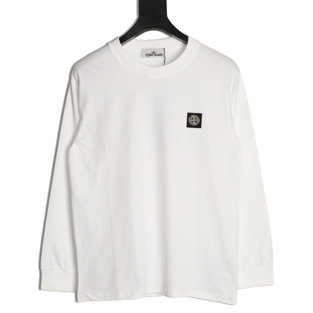 Stone Island Compass Logo-Patch White Long-Sleeve T-Shirt