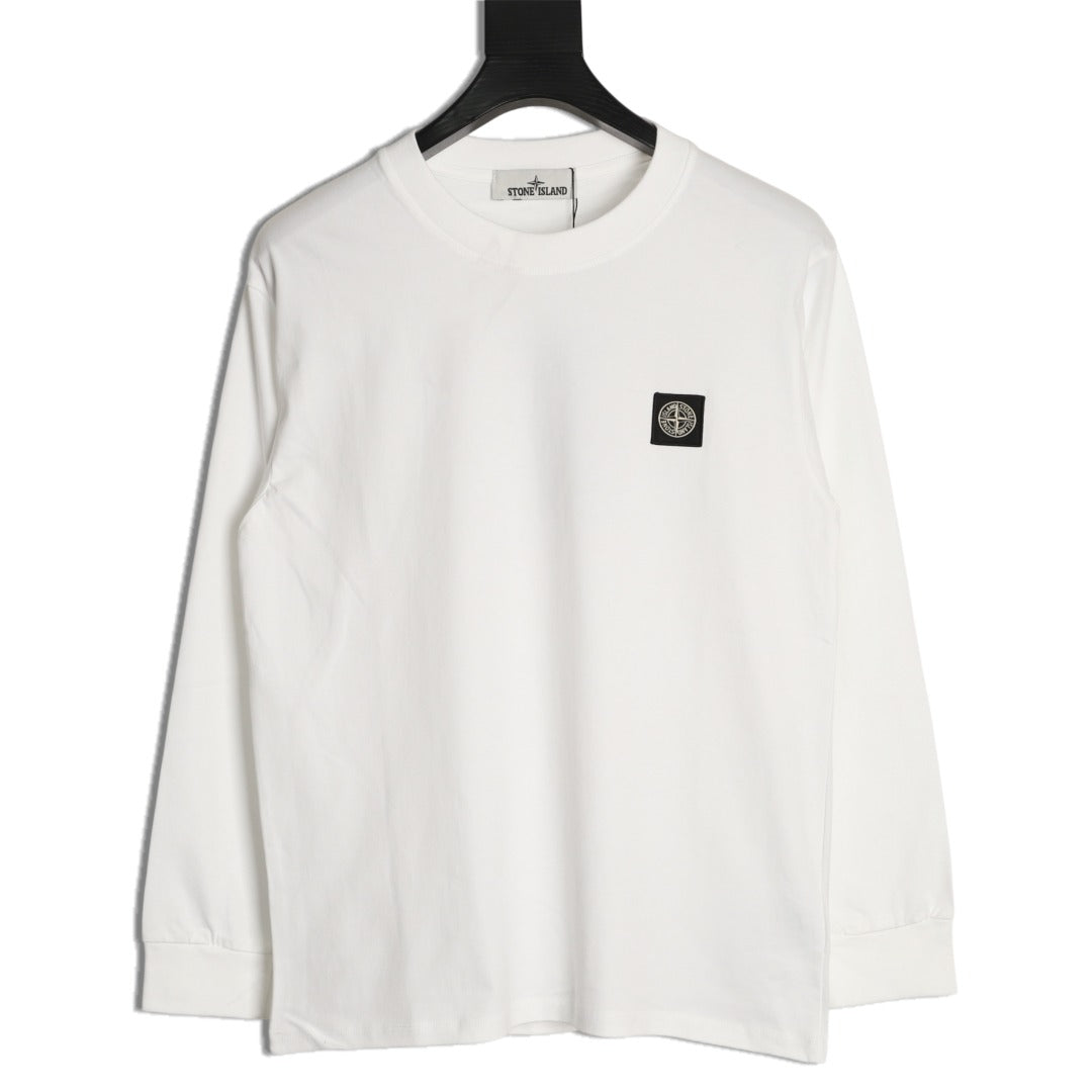 Stone Island Compass Logo-Patch White Long-Sleeve T-Shirt