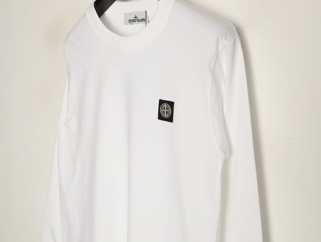 Stone Island Compass Logo-Patch White Long-Sleeve T-Shirt