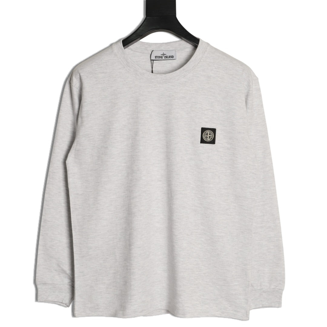 Stone Island Compass Logo-Patch Light Gray Long-Sleeve T-Shirt