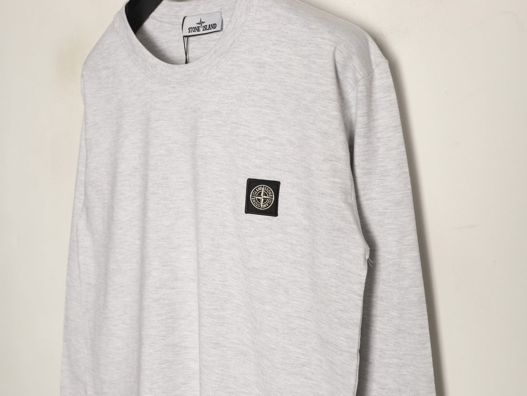 Stone Island Compass Logo-Patch Light Gray Long-Sleeve T-Shirt