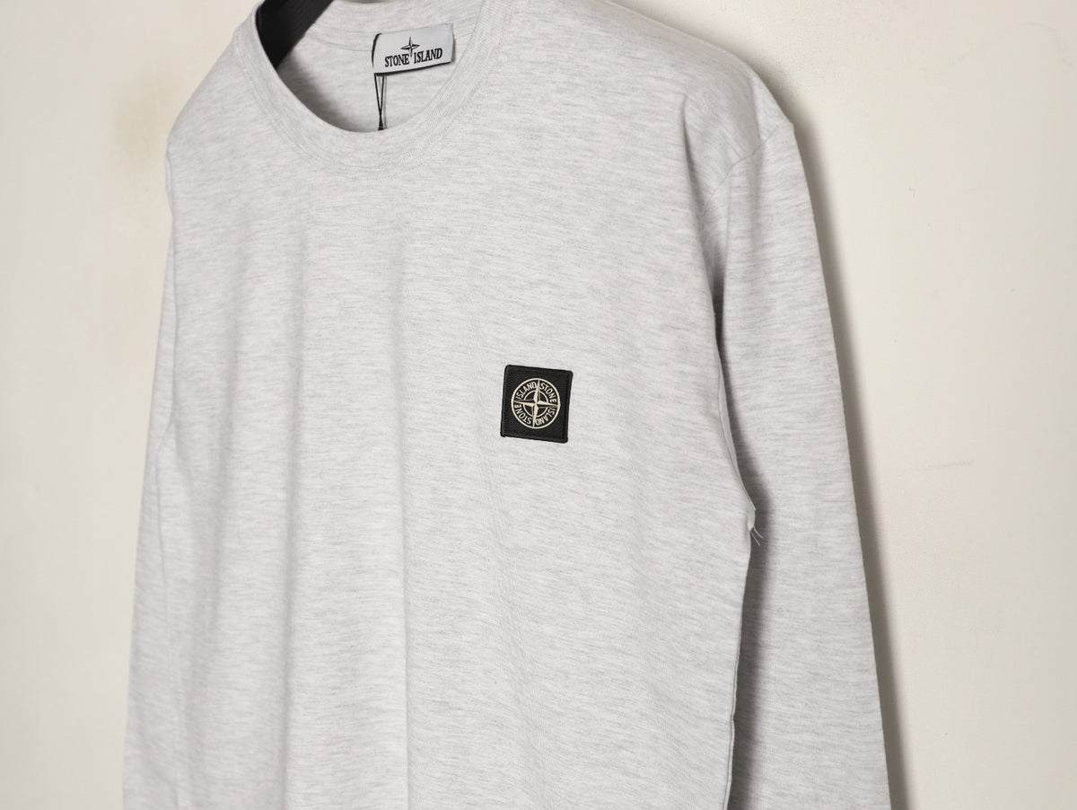 Stone Island Compass Logo-Patch Light Gray Long-Sleeve T-Shirt