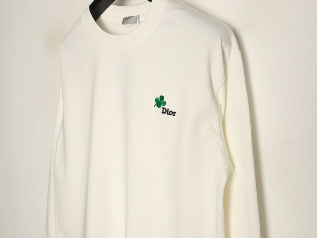 Dior 26SS Clover Logo Embroidered Ivory Long-Sleeve T-Shirt