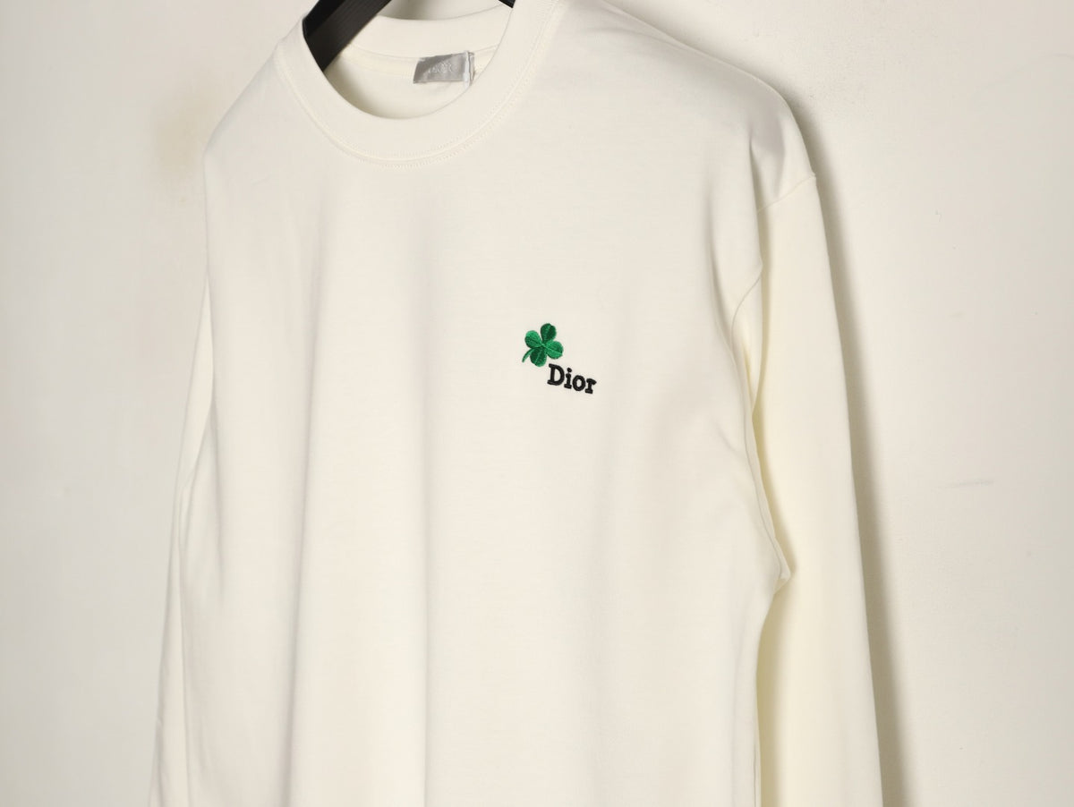 Dior 26SS Clover Logo Embroidered Ivory Long-Sleeve T-Shirt