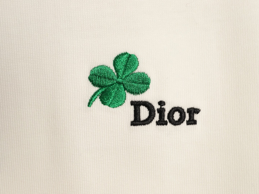 Dior 26SS Clover Logo Embroidered Ivory Long-Sleeve T-Shirt