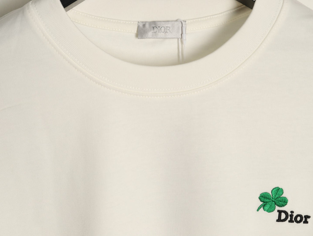 Dior 26SS Clover Logo Embroidered Ivory Long-Sleeve T-Shirt