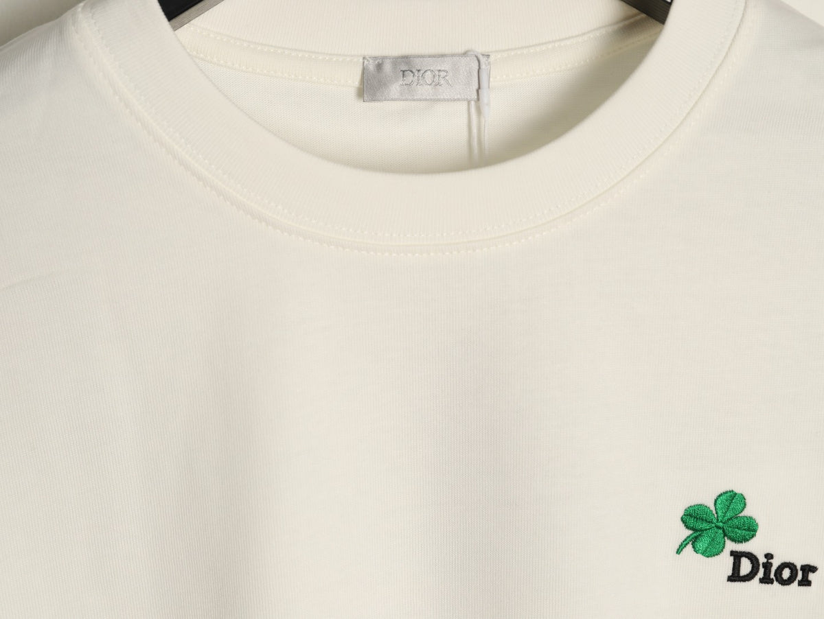 Dior 26SS Clover Logo Embroidered Ivory Long-Sleeve T-Shirt