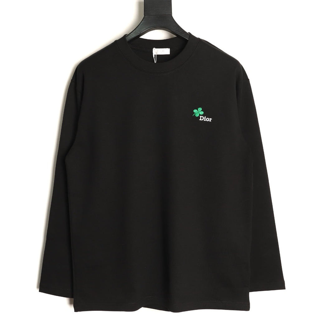 Dior 26SS Clover Logo Embroidered Black Long-Sleeve T-Shirt