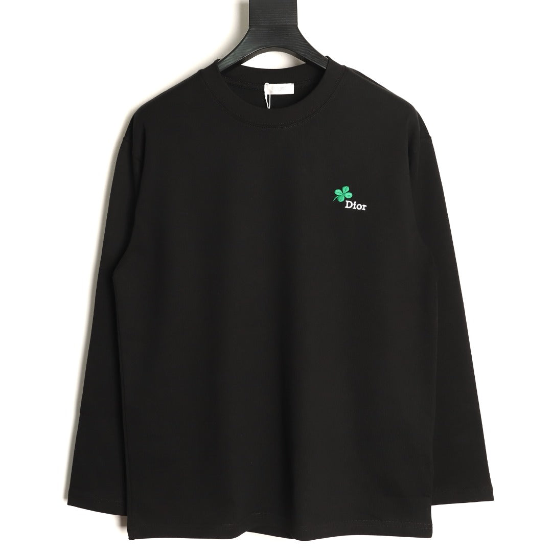 Dior 26SS Clover Logo Embroidered Black Long-Sleeve T-Shirt