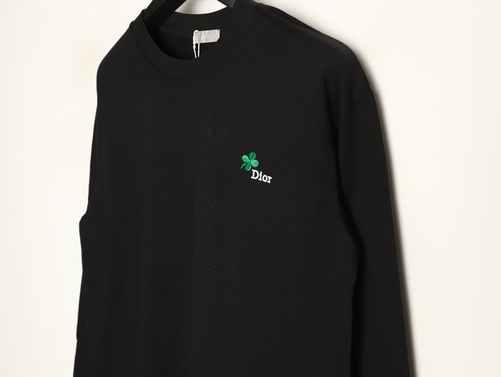 Dior 26SS Clover Logo Embroidered Black Long-Sleeve T-Shirt