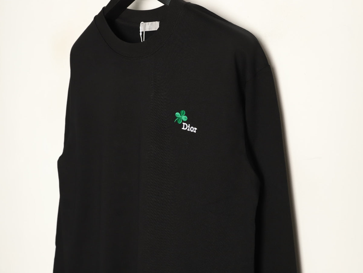 Dior 26SS Clover Logo Embroidered Black Long-Sleeve T-Shirt