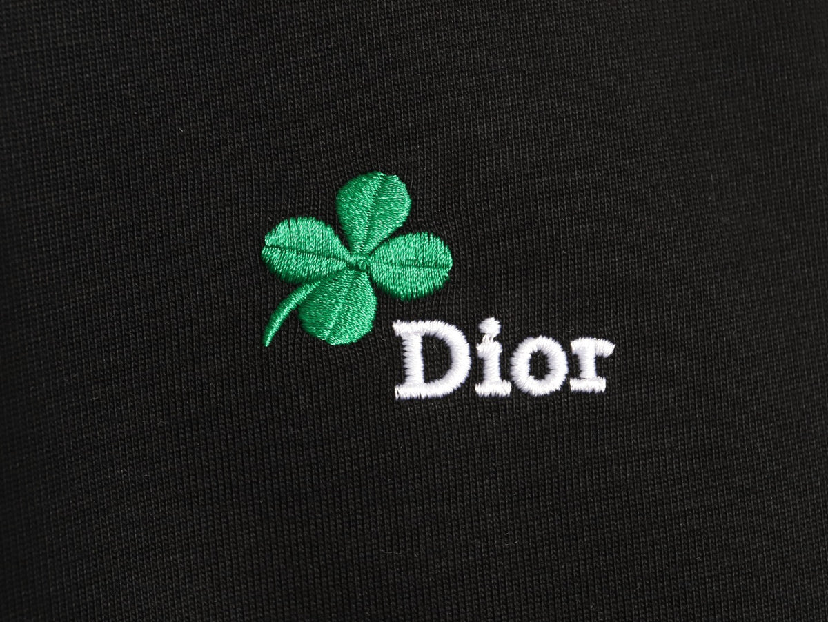 Dior 26SS Clover Logo Embroidered Black Long-Sleeve T-Shirt