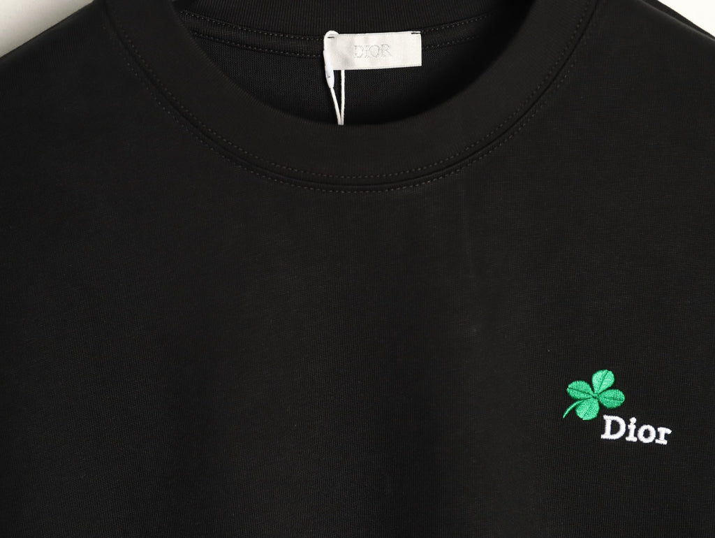 Dior 26SS Clover Logo Embroidered Black Long-Sleeve T-Shirt