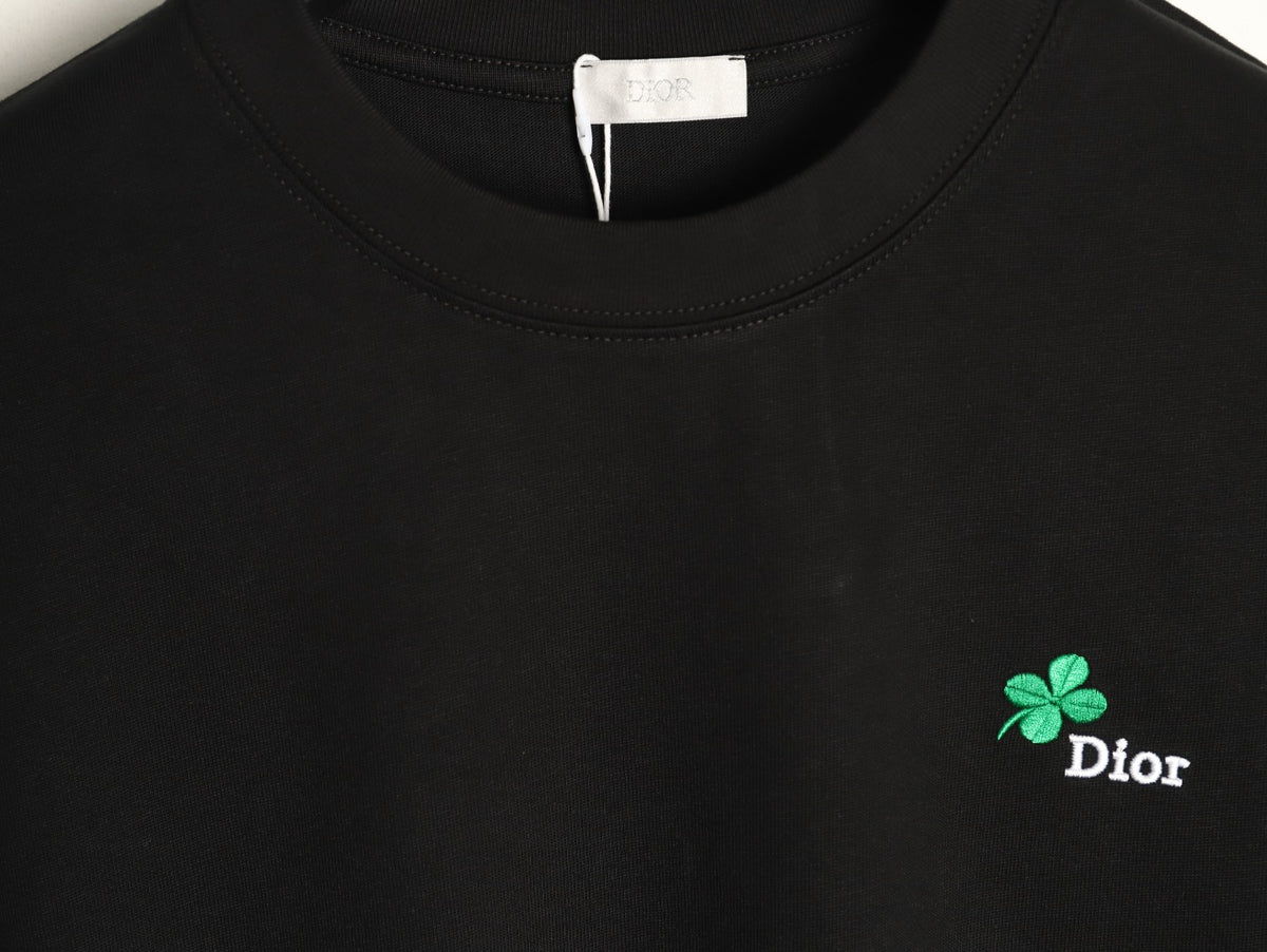 Dior 26SS Clover Logo Embroidered Black Long-Sleeve T-Shirt