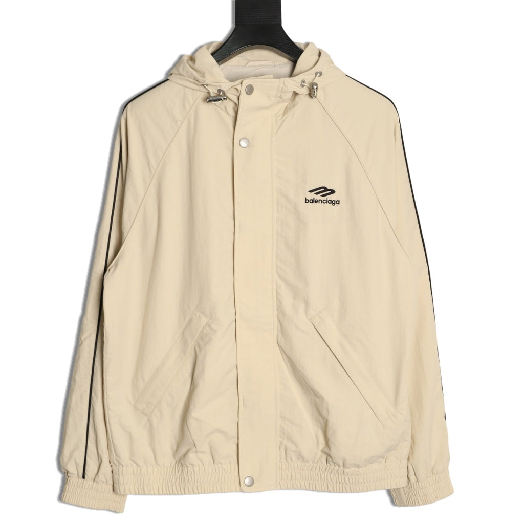 Balenciaga 3M Reflective Logo Tape-Trim Beige Hooded Jacket