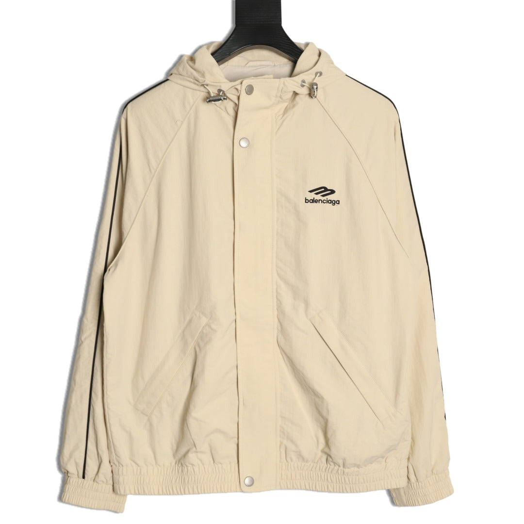 Balenciaga 3M Reflective Logo Tape-Trim Beige Hooded Jacket