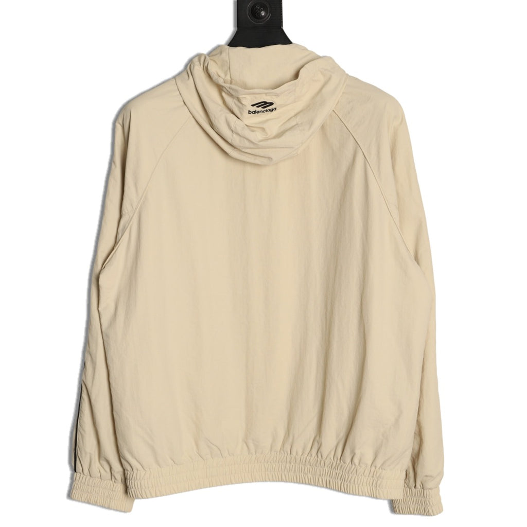 Balenciaga 3M Reflective Logo Tape-Trim Beige Hooded Jacket