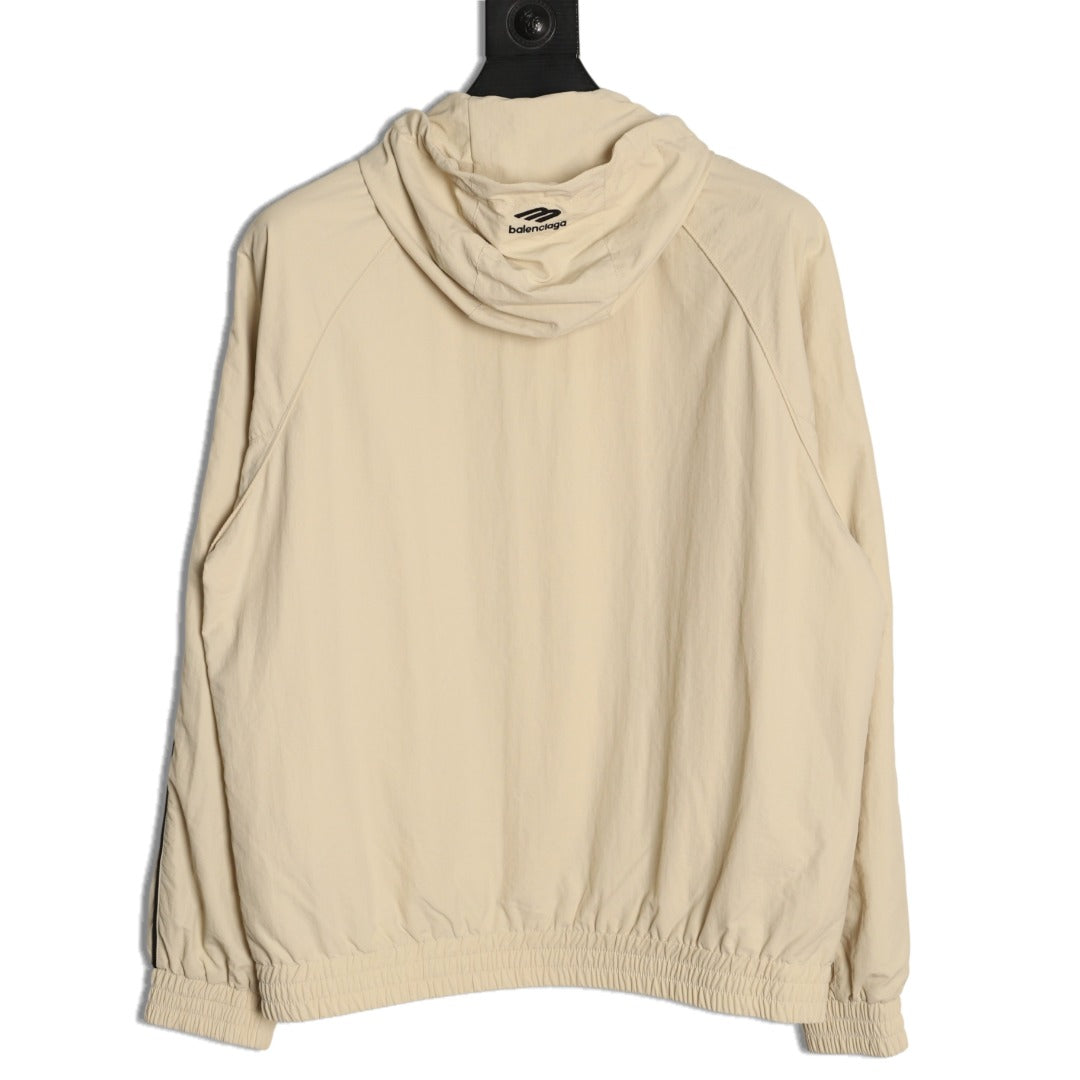 Balenciaga 3M Reflective Logo Tape-Trim Beige Hooded Jacket