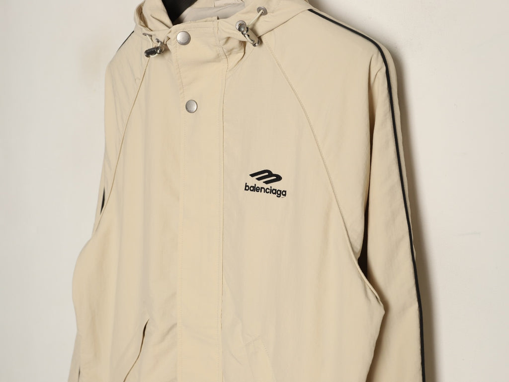 Balenciaga 3M Reflective Logo Tape-Trim Beige Hooded Jacket