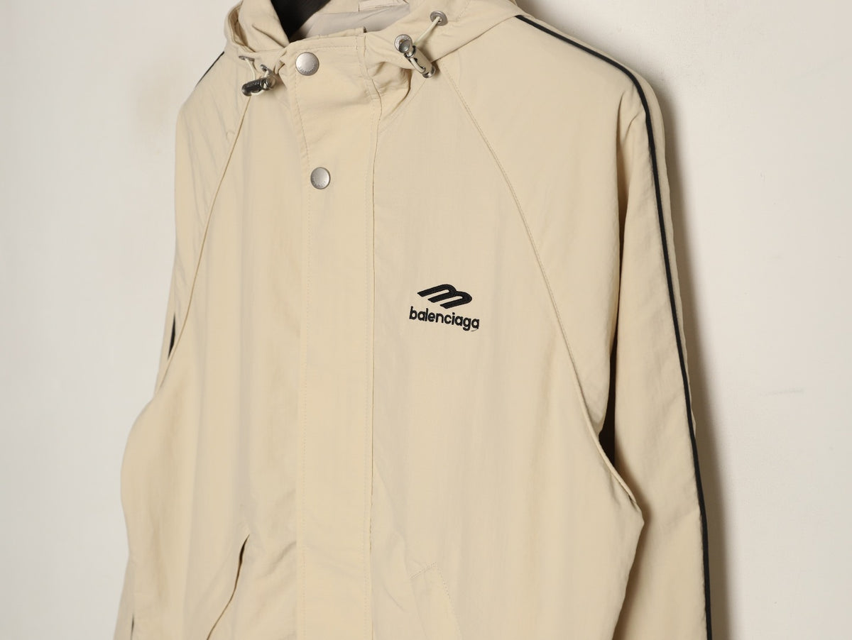 Balenciaga 3M Reflective Logo Tape-Trim Beige Hooded Jacket