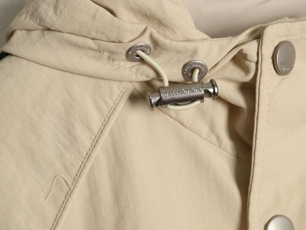 Balenciaga 3M Reflective Logo Tape-Trim Beige Hooded Jacket