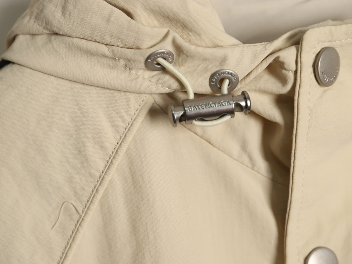 Balenciaga 3M Reflective Logo Tape-Trim Beige Hooded Jacket