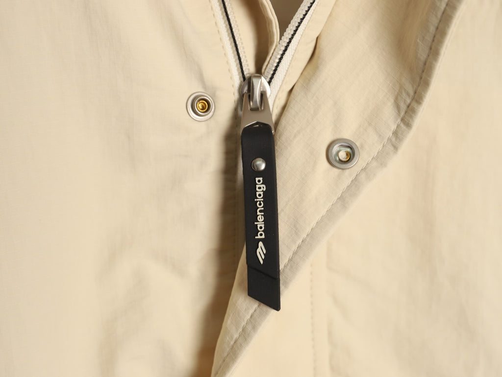 Balenciaga 3M Reflective Logo Tape-Trim Beige Hooded Jacket