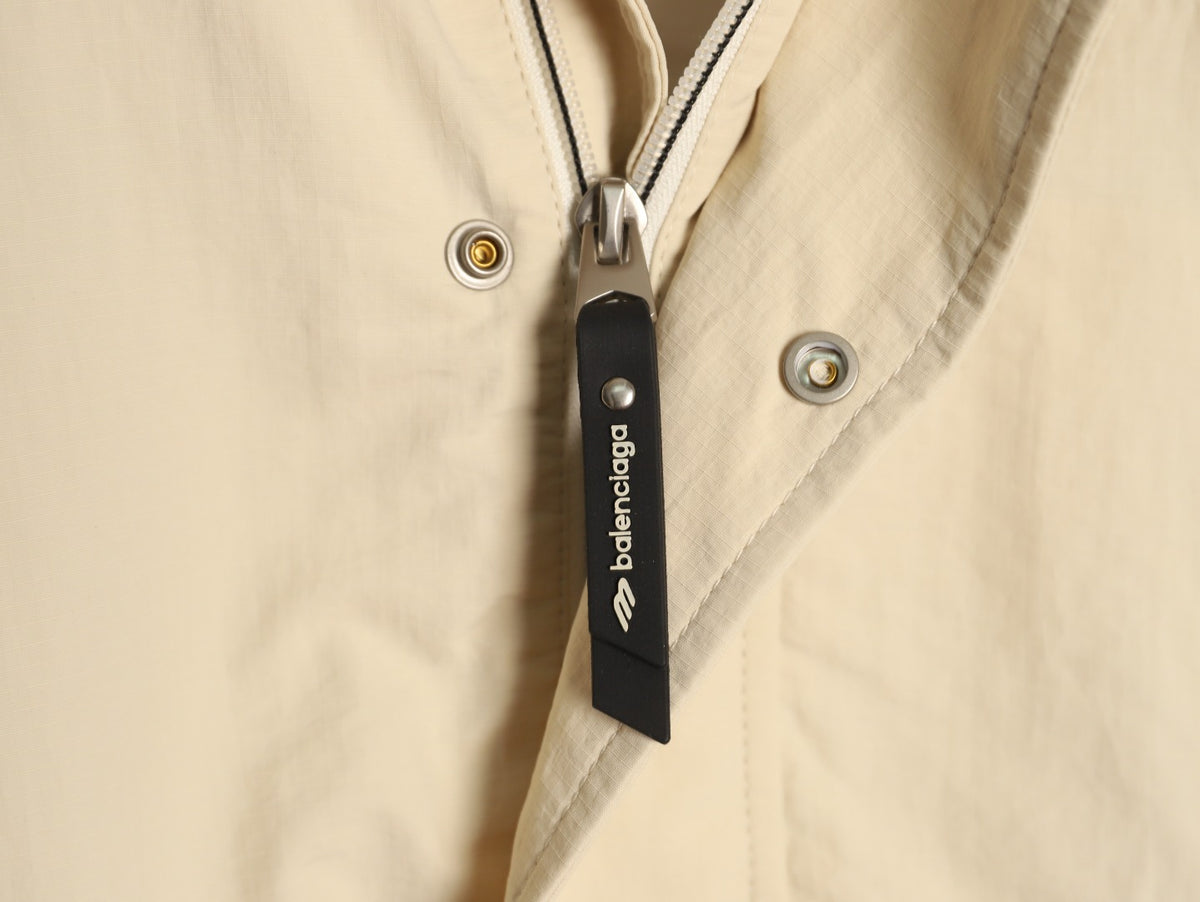 Balenciaga 3M Reflective Logo Tape-Trim Beige Hooded Jacket