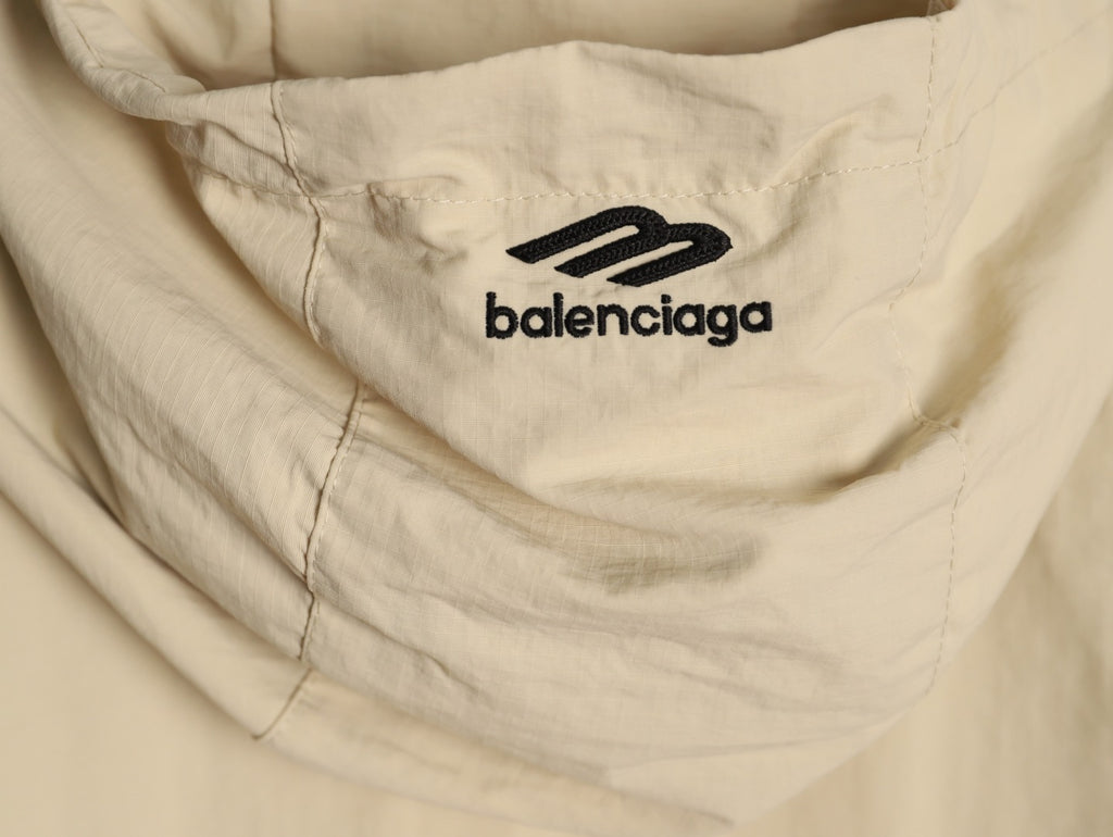 Balenciaga 3M Reflective Logo Tape-Trim Beige Hooded Jacket
