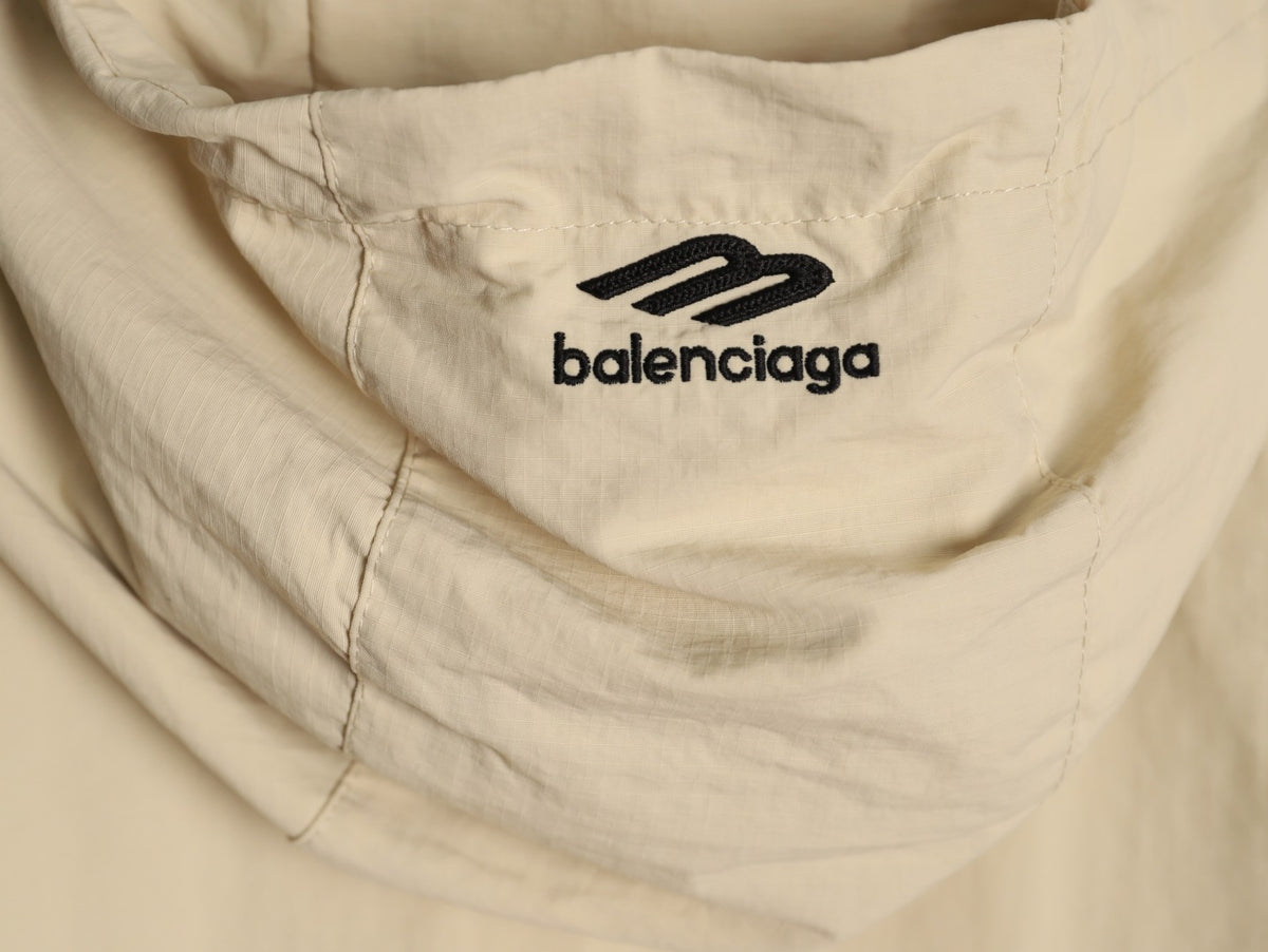 Balenciaga 3M Reflective Logo Tape-Trim Beige Hooded Jacket