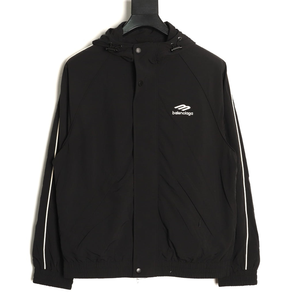 Balenciaga 3M Reflective Logo Tape-Trim Black Hooded Jacket