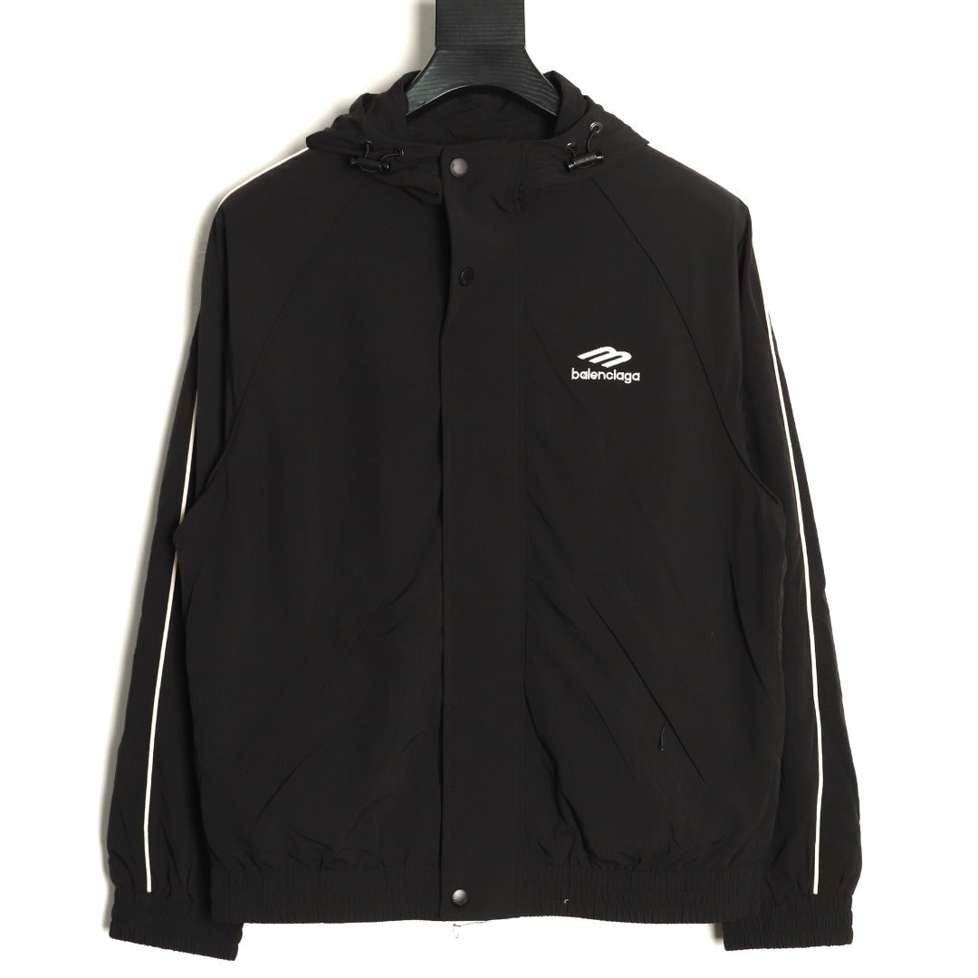 Balenciaga 3M Reflective Logo Tape-Trim Black Hooded Jacket