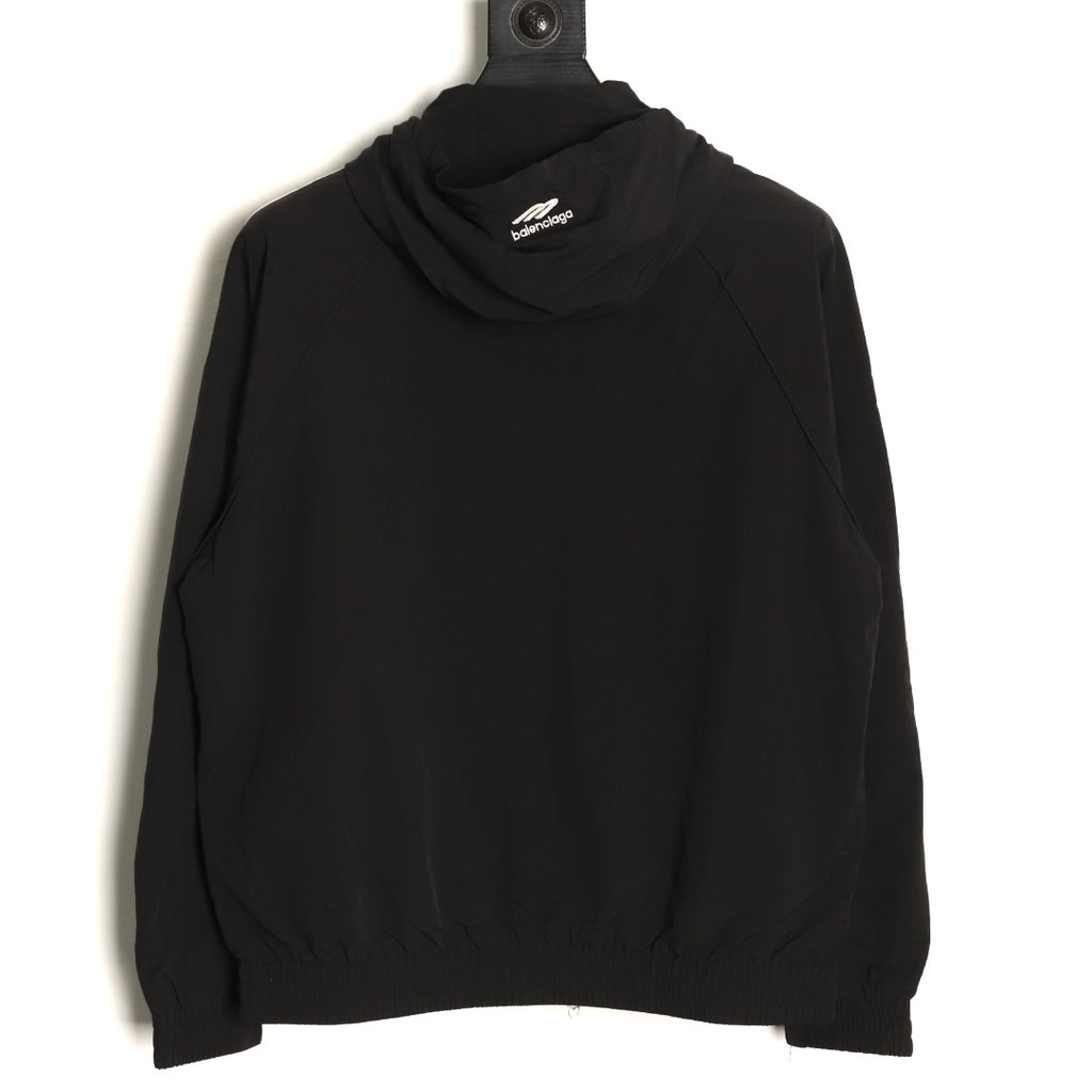 Balenciaga 3M Reflective Logo Tape-Trim Black Hooded Jacket