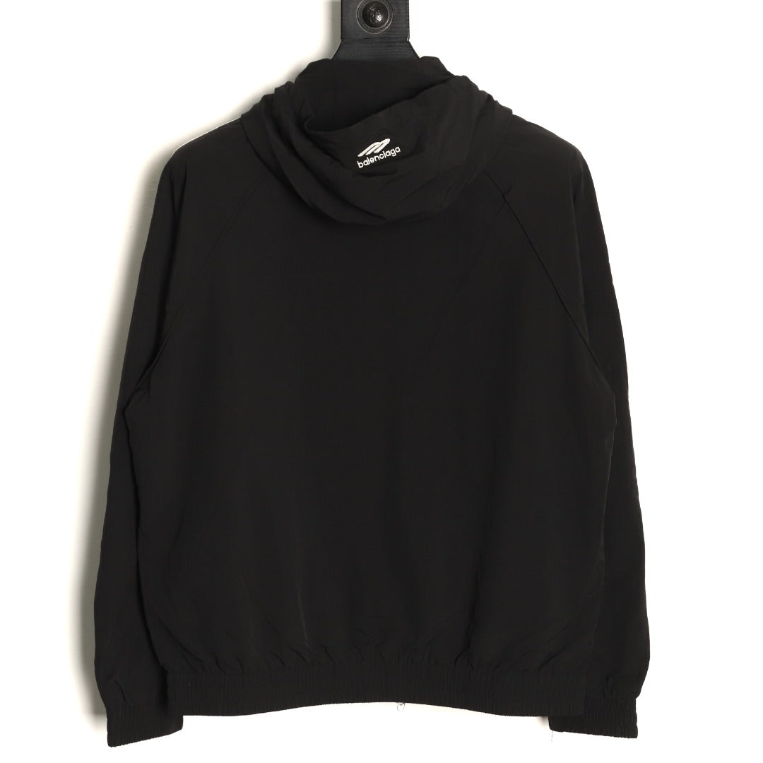 Balenciaga 3M Reflective Logo Tape-Trim Black Hooded Jacket