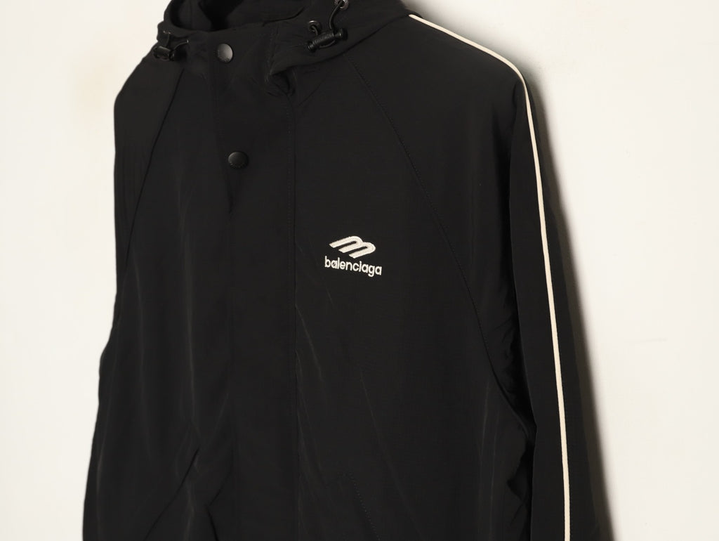 Balenciaga 3M Reflective Logo Tape-Trim Black Hooded Jacket