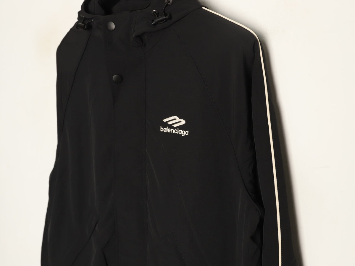 Balenciaga 3M Reflective Logo Tape-Trim Black Hooded Jacket