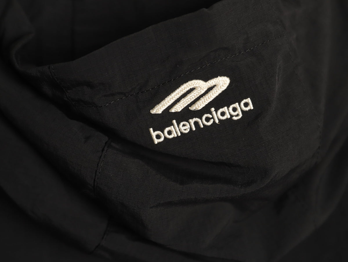 Balenciaga 3M Reflective Logo Tape-Trim Black Hooded Jacket