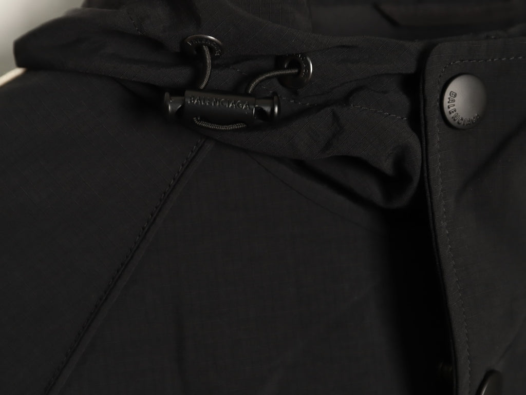 Balenciaga 3M Reflective Logo Tape-Trim Black Hooded Jacket
