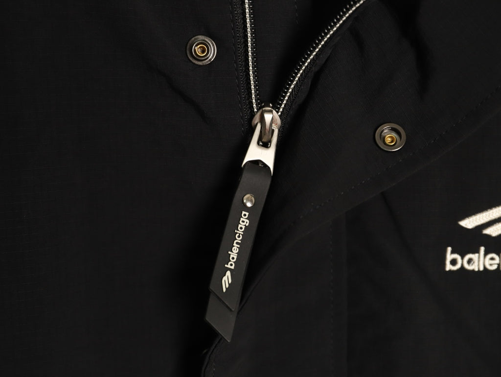 Balenciaga 3M Reflective Logo Tape-Trim Black Hooded Jacket