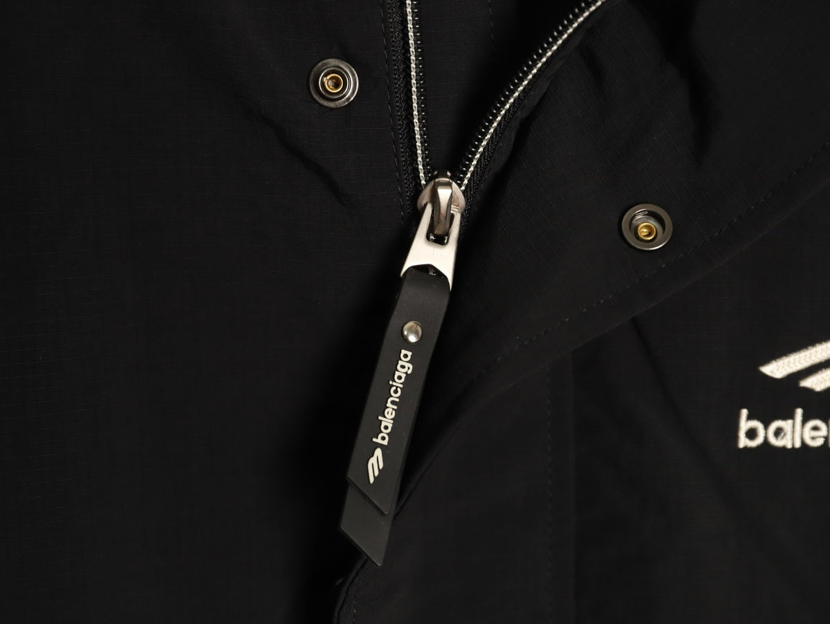 Balenciaga 3M Reflective Logo Tape-Trim Black Hooded Jacket