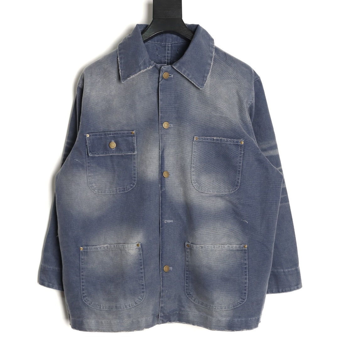 Prada PRD Distressed Washed Blue Workwear Jacket