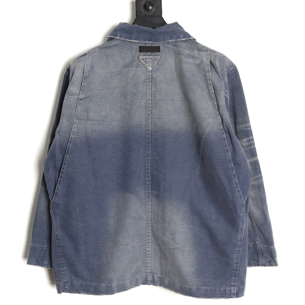 Prada PRD Distressed Washed Blue Workwear Jacket