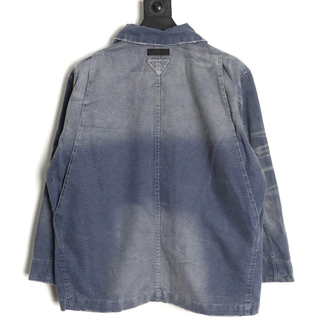 Prada PRD Distressed Washed Blue Workwear Jacket