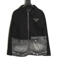 Prada Triangle Logo Washed Denim-Panel Black Zip Jacket