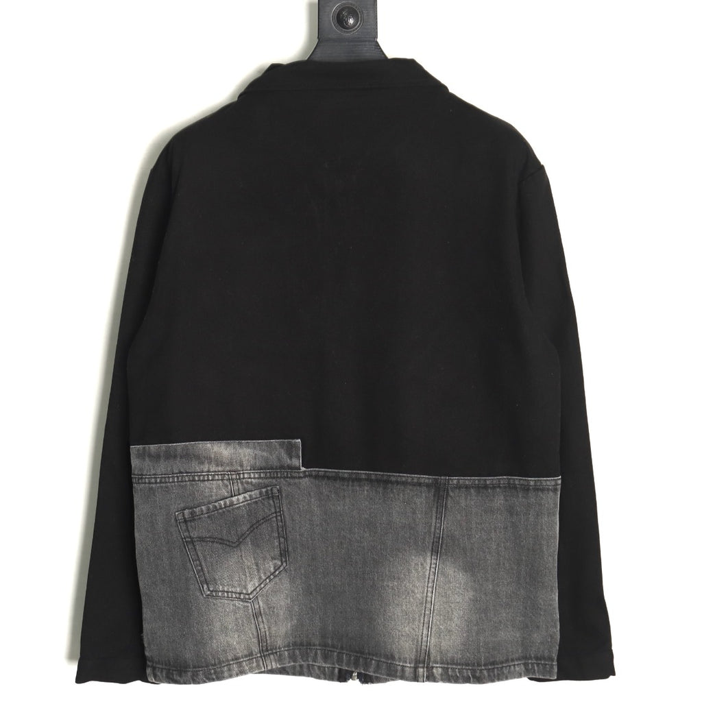 Prada Triangle Logo Washed Denim-Panel Black Zip Jacket