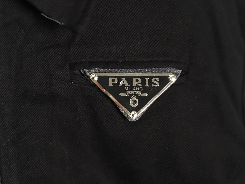 Prada Triangle Logo Washed Denim-Panel Black Zip Jacket