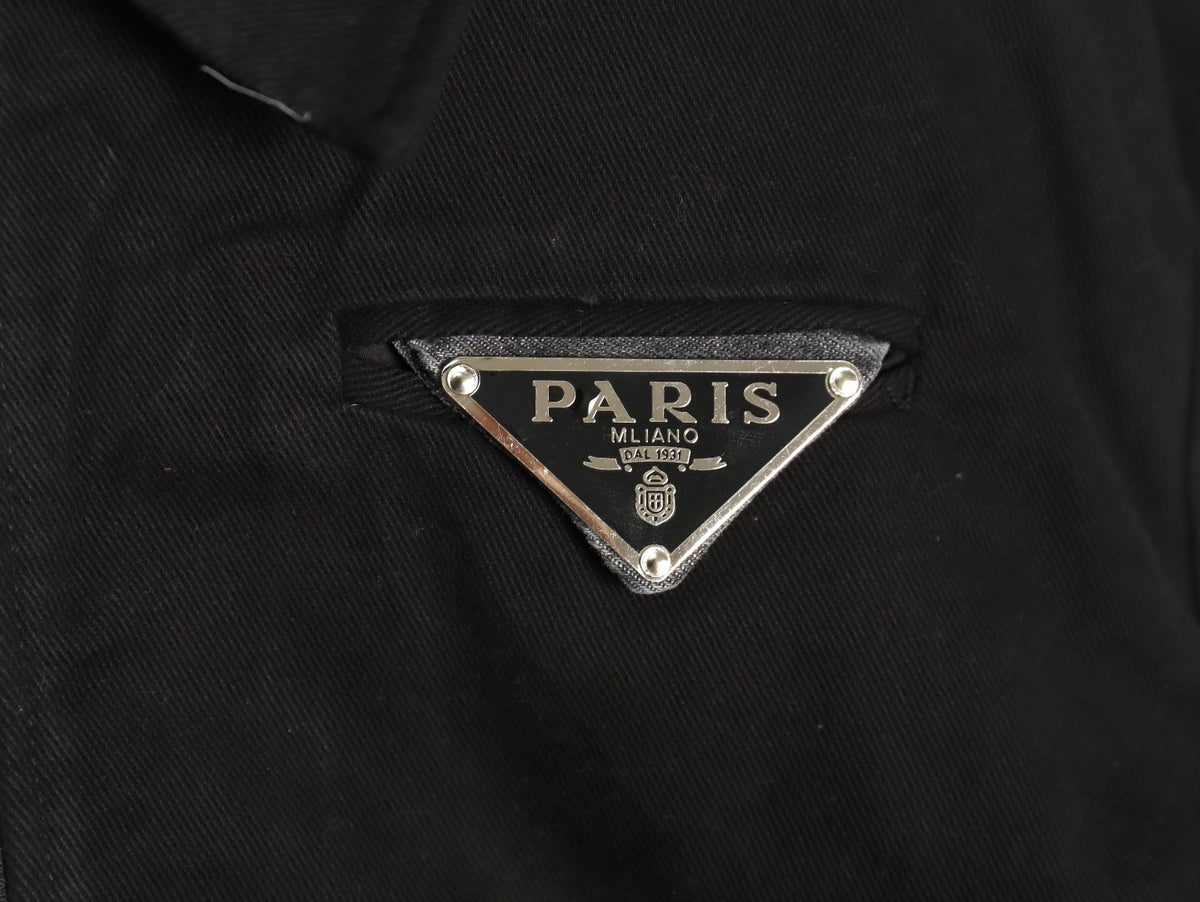 Prada Triangle Logo Washed Denim-Panel Black Zip Jacket