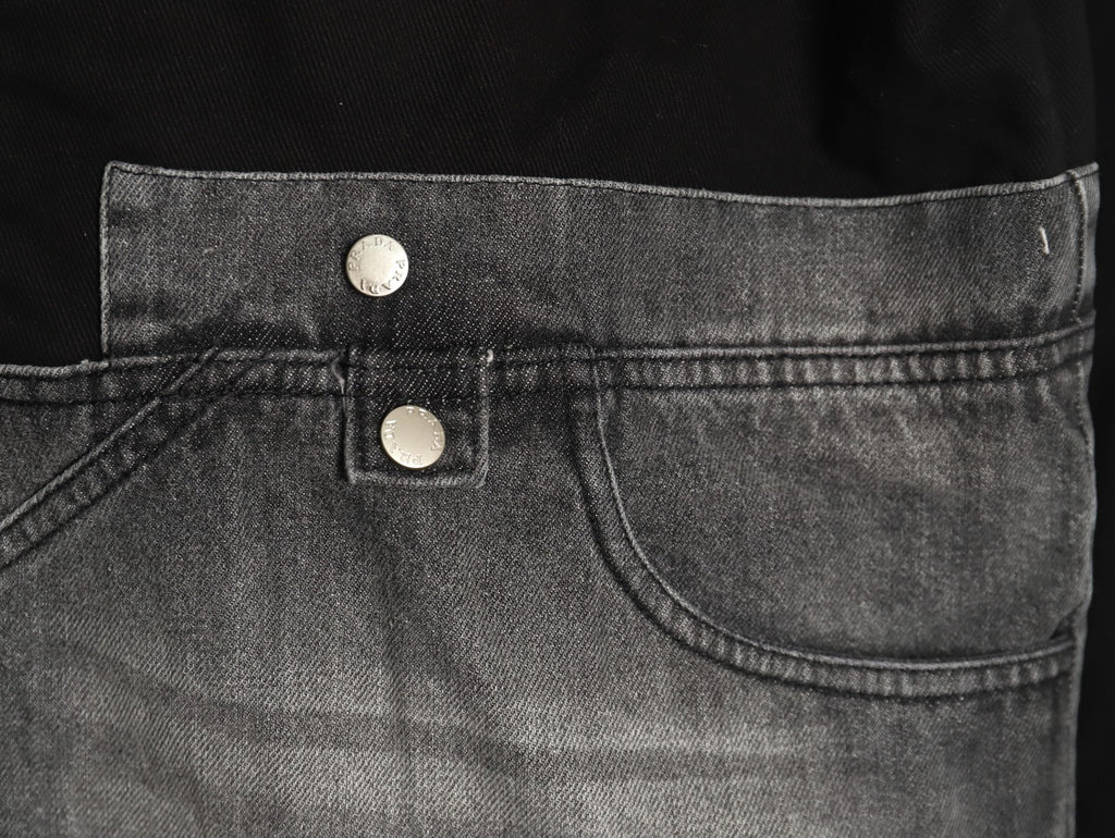 Prada Triangle Logo Washed Denim-Panel Black Zip Jacket